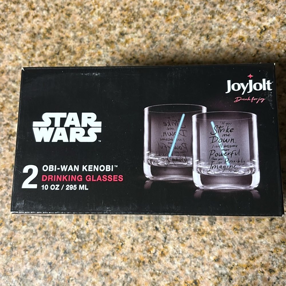 NIB Set of 2 Star Wars JoyJolt Obi-Wan Kenobi Drinking Glasses